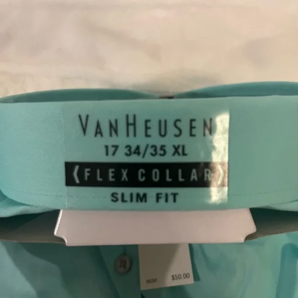 Van Huseun Teal Flex Collar Dress Shirt Size XL- 17 35/35 - Picture 5 of 8
